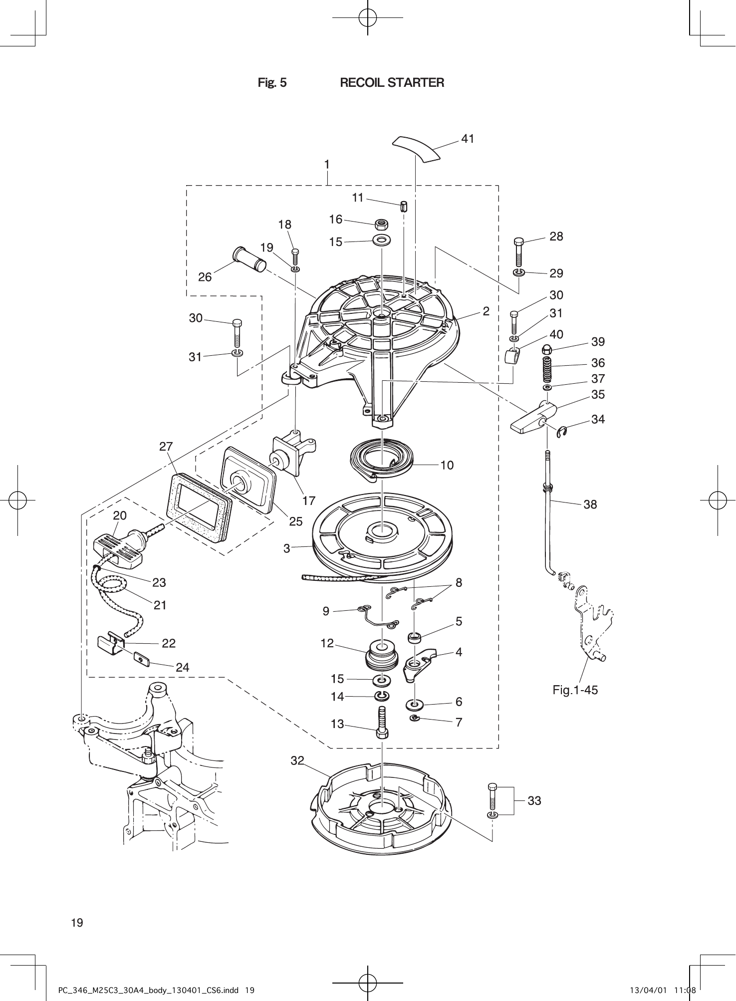 Tohatsu MX25H, M25H, M30H, MX30H, 25JET RECOIL STARTER parts diagram